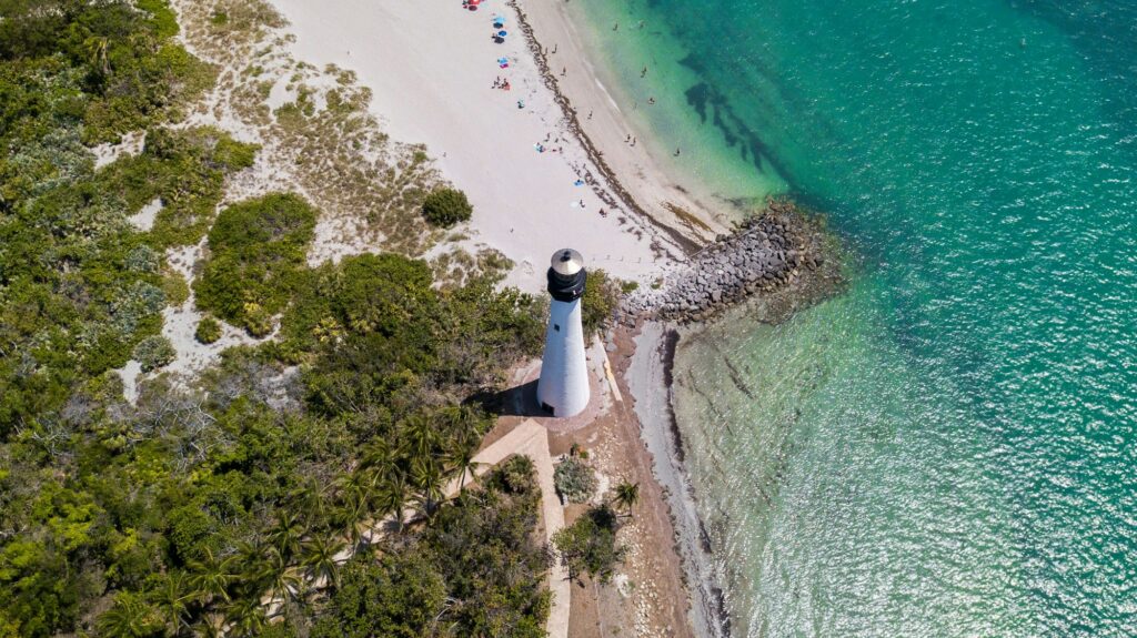 Aerial view of the Cape Florida Light. Key Biscayne, Florida.