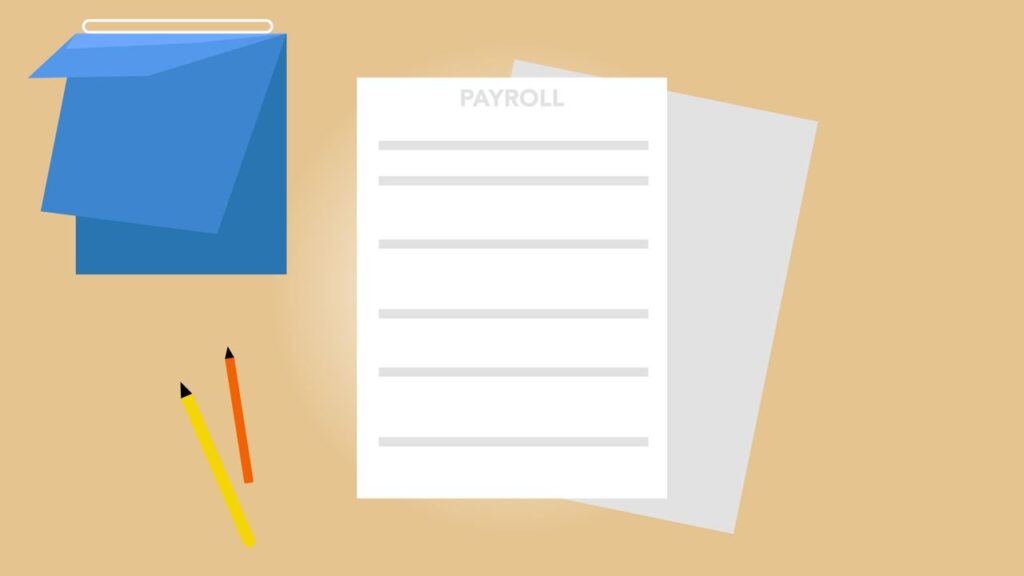 Payroll document with pencils and graduation cap on tan background illustrating paycheck deductions