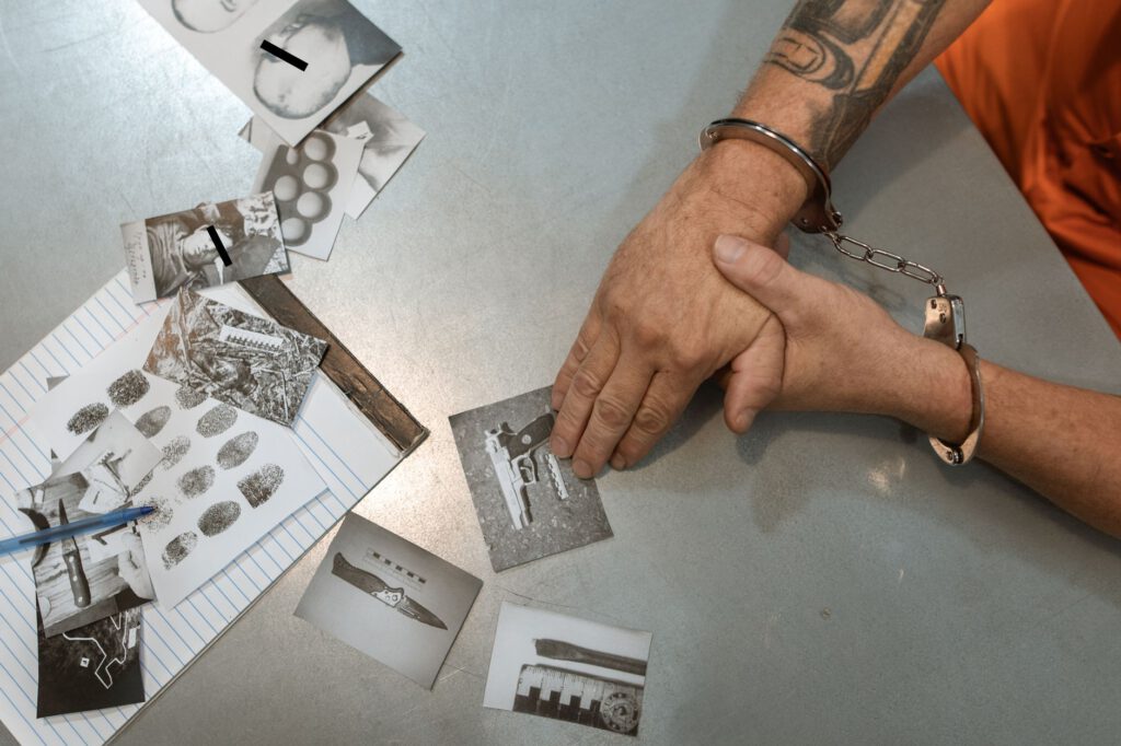 Close-up of a fingerprint being examined under magnification in a forensic laboratory