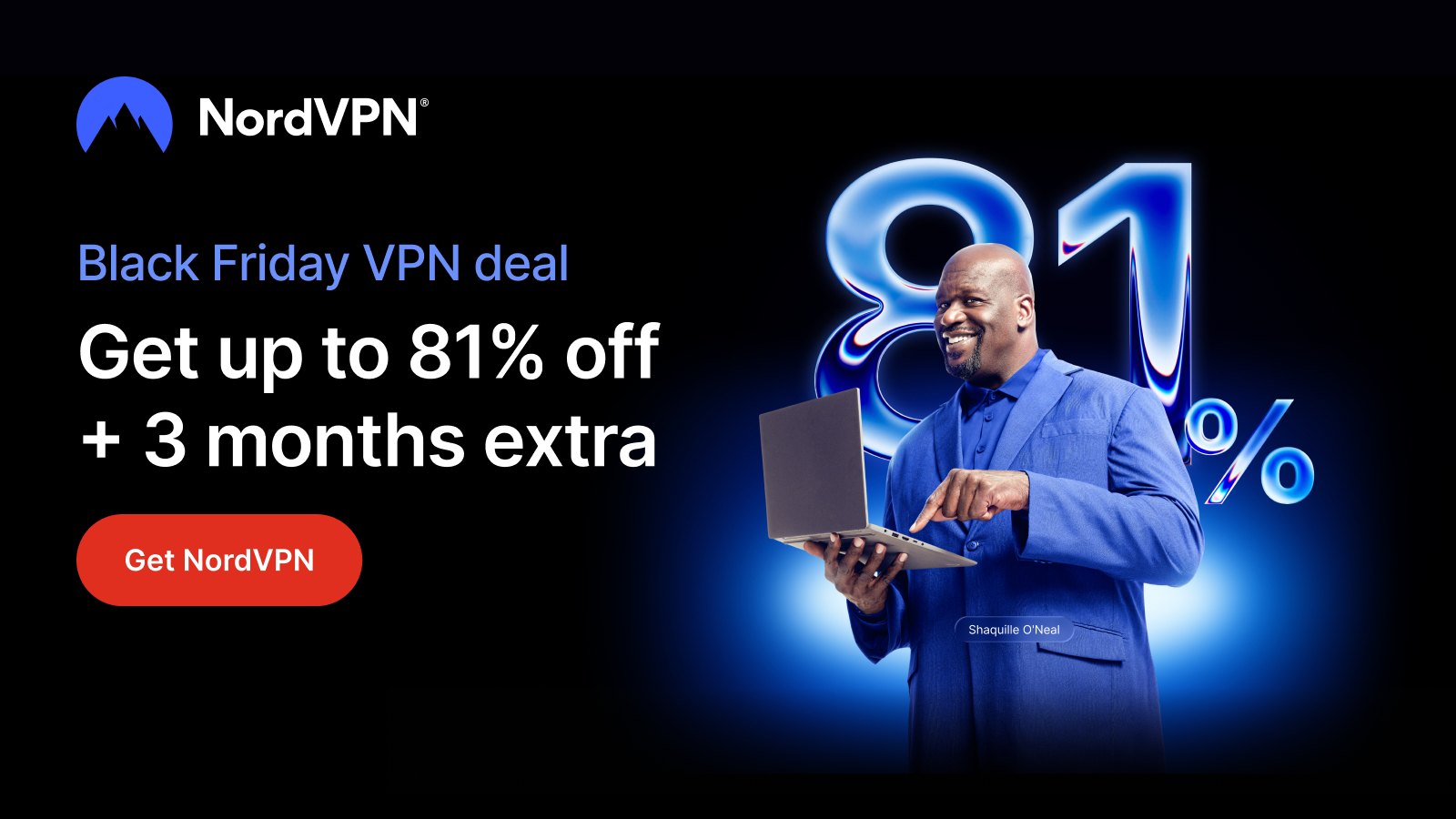 NordVPN Black Friday VPN deal banner offering up to 81% off plus 3 months extra
